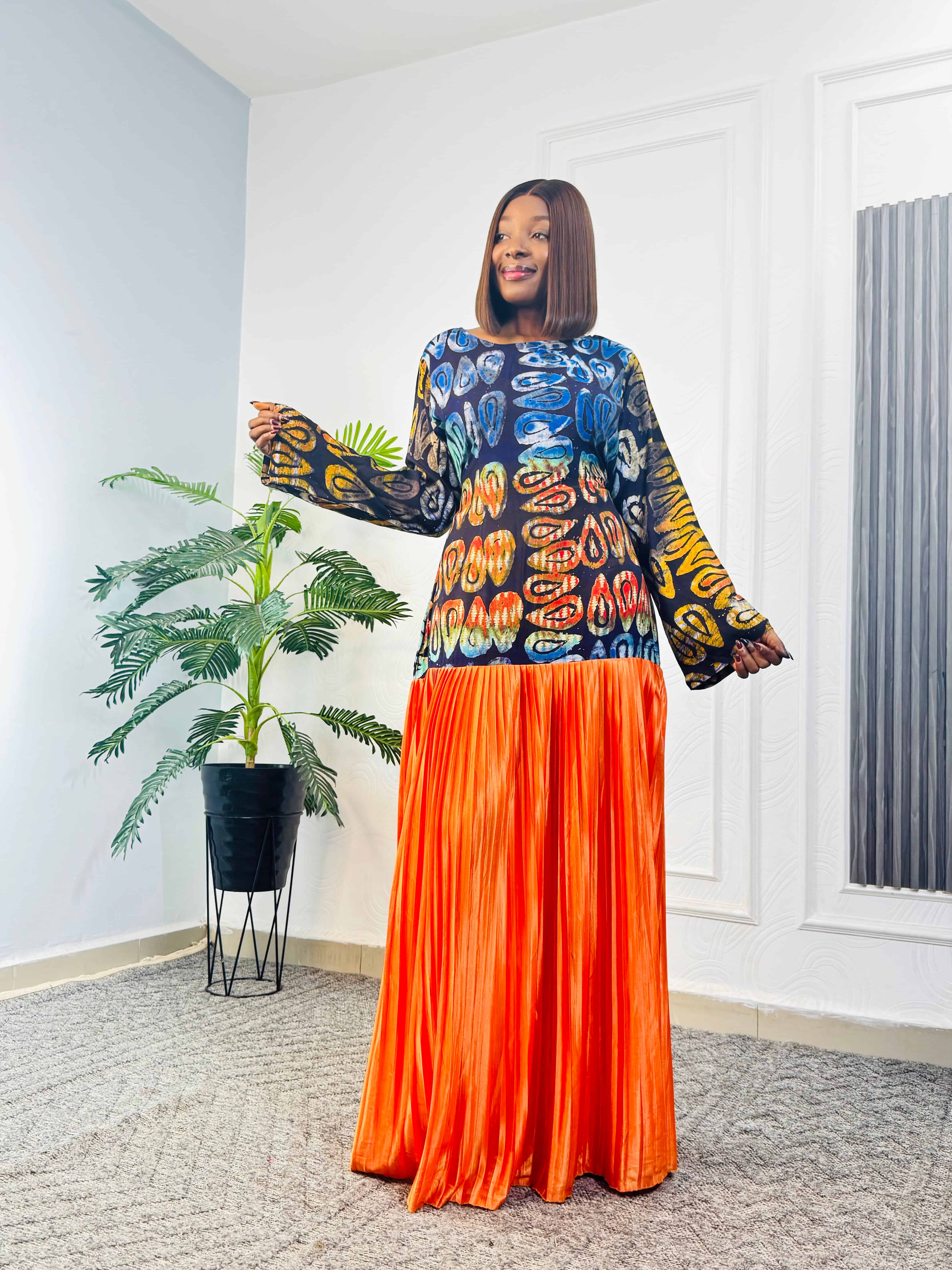 Mabel dress103[orange with sleeve]