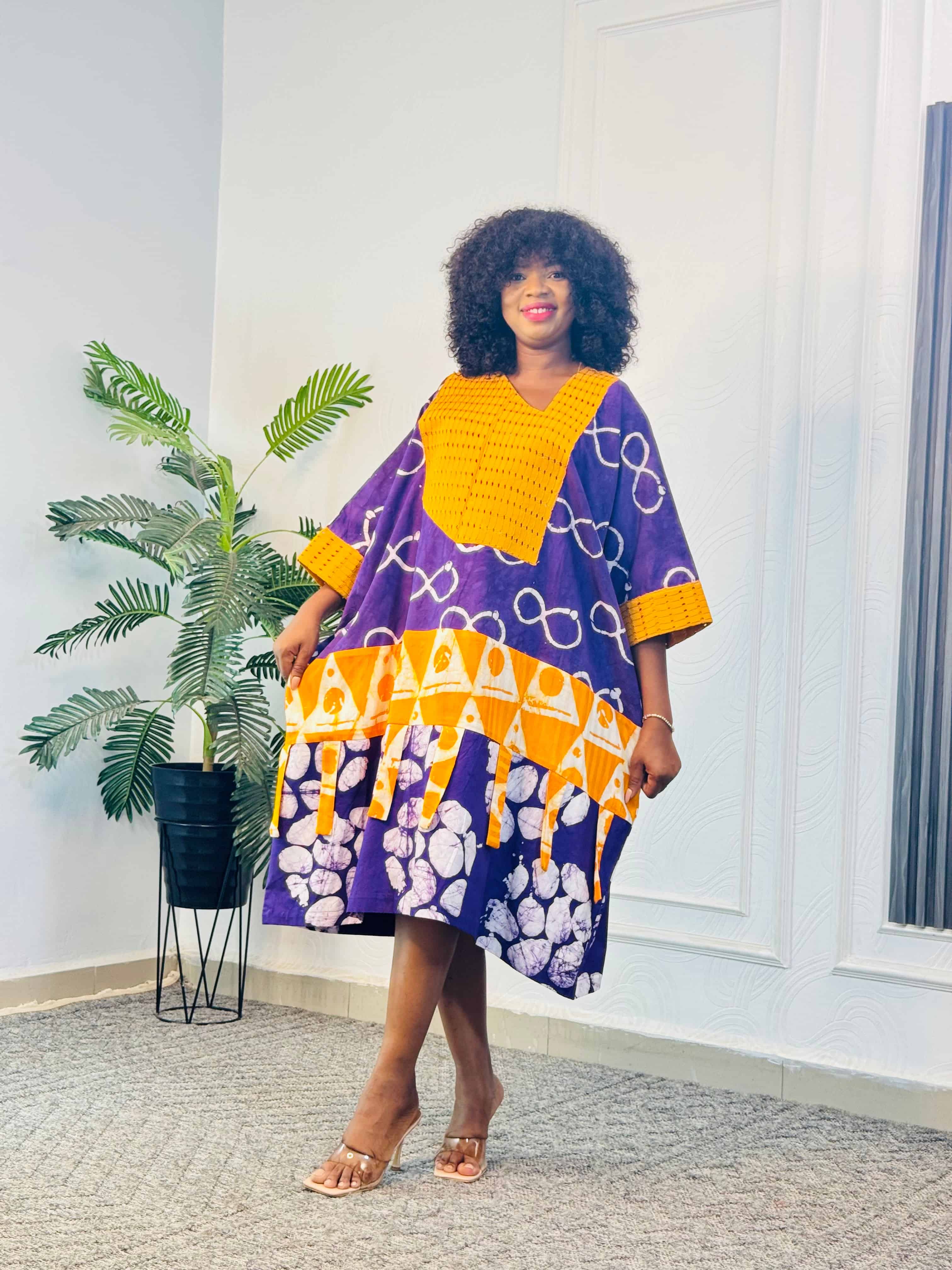 Patch dress 105(yellow asoke neck&purple)