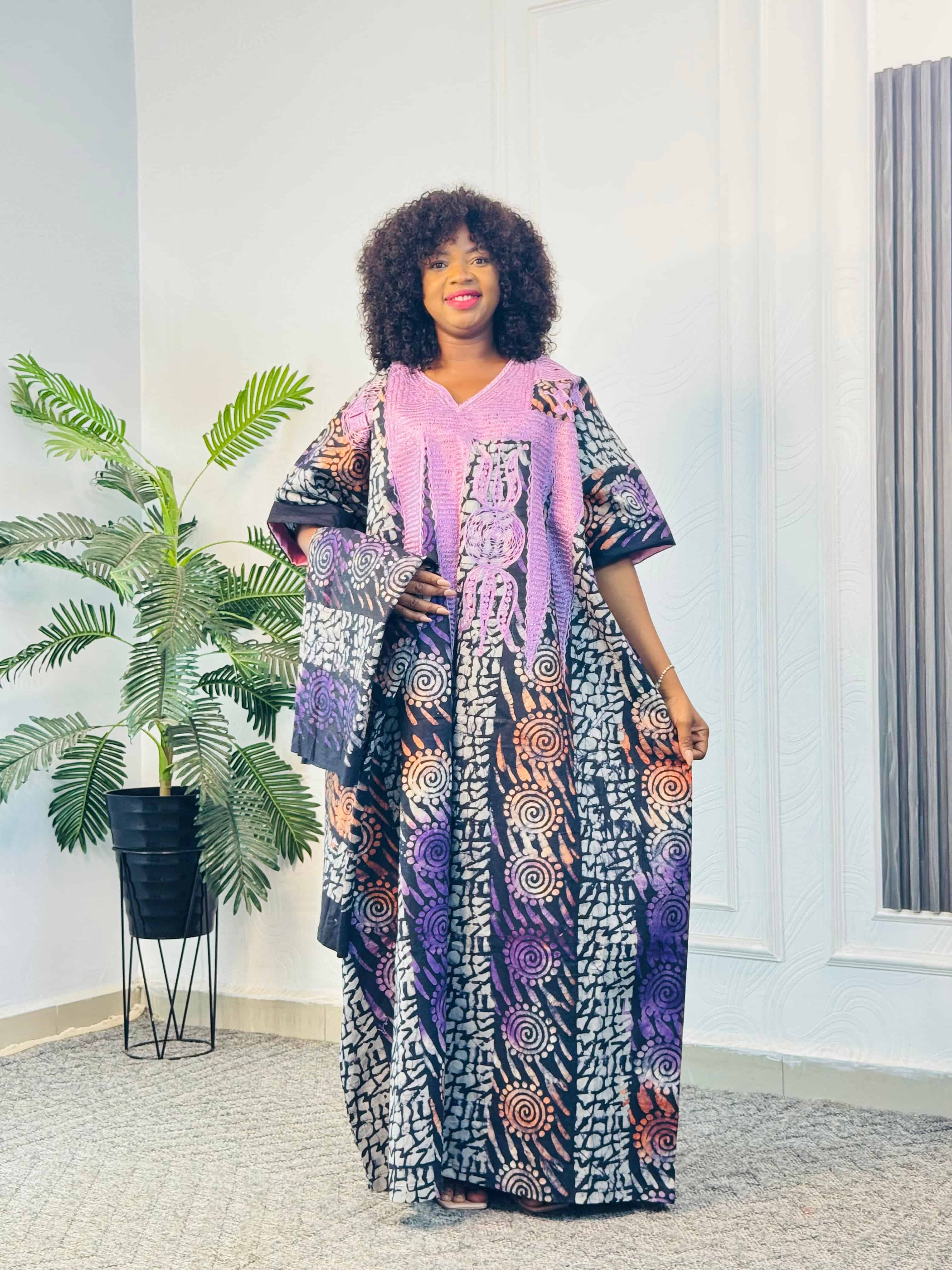 Tolu Adire Dress103[lylac&black]