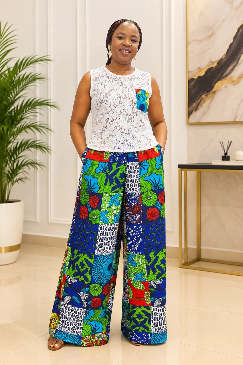 Ankara pants set (white and Green)
